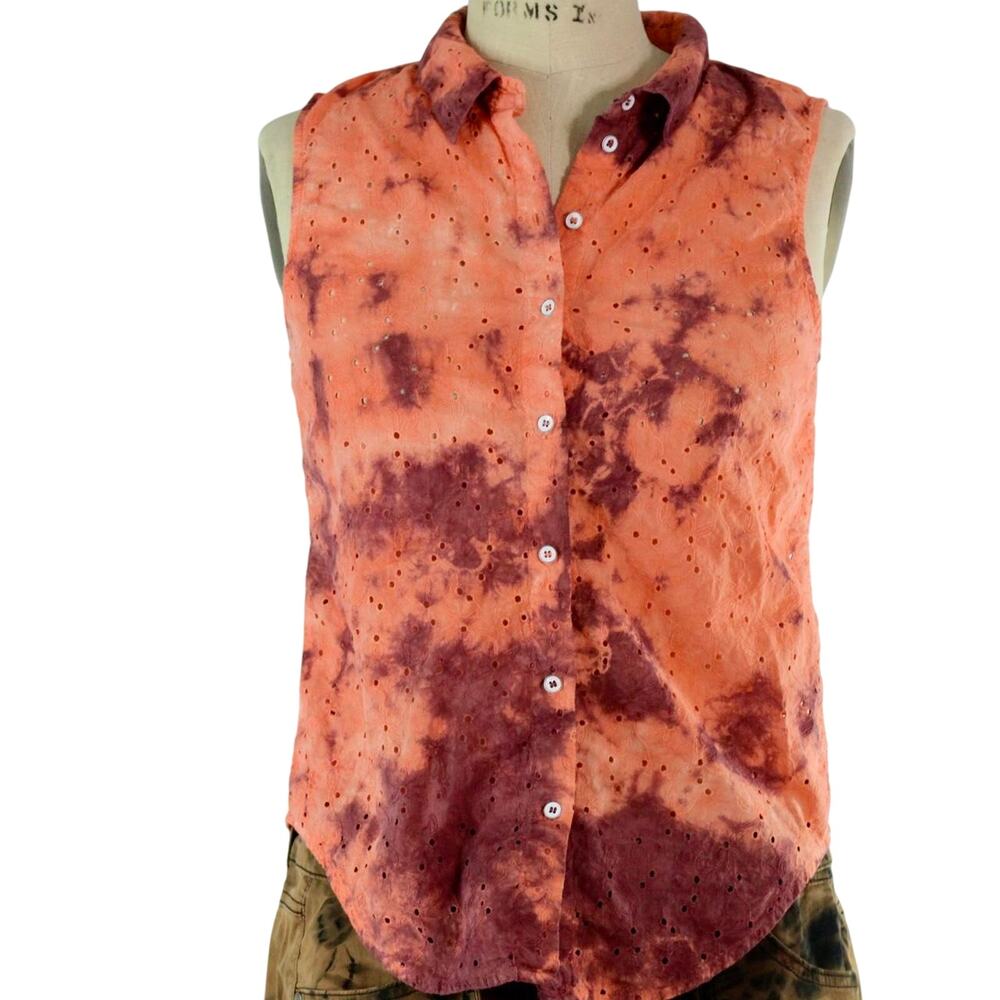 Womens Shirt Size XS Orange Tie Dye Tank Buttons Structured Hippie Vacation